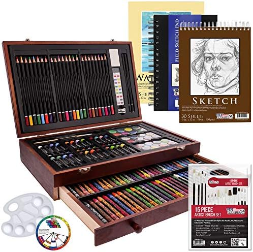 U.S. Art Supply 162-Piece Mega Wood Box Artist Kit for Painting, Drawing