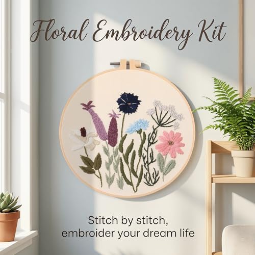 Harimau Adult Beginner Embroidery Starter Kit, Complete Set with 4 Patterns, 2 Hoops, Needles, Scissors, Instruction Guide & Stitching Video Tutorials