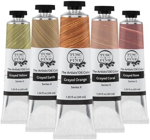 Tusc & Pine Artist Oil Paint - 40 ml Set of 5 - Warm Grayed - Non-Yellowing, Rich & Creamy Consistency, Maximum Pigment Load, Small Batch Milled Oil Paints Developed for Professional Artists
