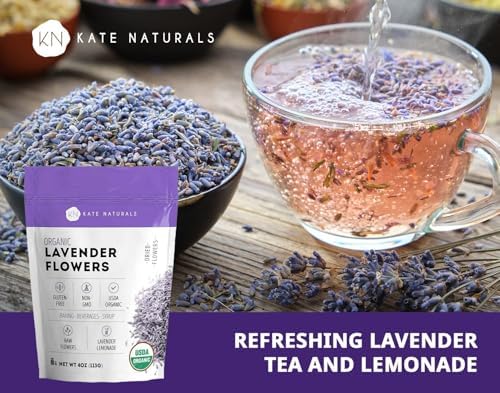 Kate Naturals Dried Lavender Flowers for Tea, Syrup, Lemonade (4oz)