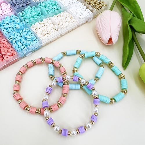 MIIIM Pastel Clay Beads Kit for Bracelets Making, Heishi Beads, Clay Charms and Gold Spacer for Jewelry Making, Friendship Bracelet Kit for Crafts, Concert, Raves, Gifts