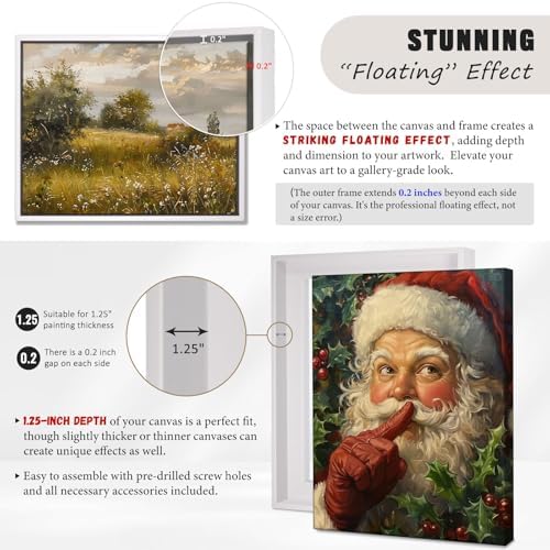 Floating Frames for Canvas, Wood-Look Frames for 1.25" Thick Canvas Paintings, Floater Frame Kit Available in 50 Sizes and 4 Colors for Room Wall Decor and Art Decor (10x10inch White, 1-Pack)