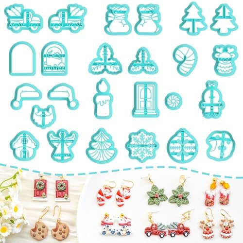 Tainsky Christmas Polymer Clay Cutters, 25 Shapes Winter Holiday Clay Earrings Cutters for Polymer Clay Jewelry