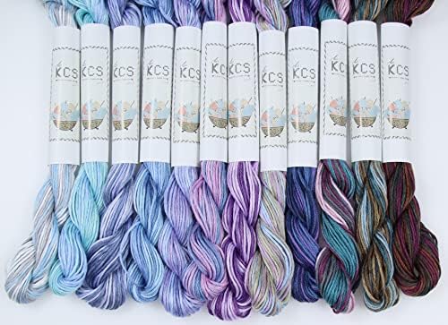 KCS Big skeins of 25 Meters Size 25 Color Variegated Cross Stitch Stranded Threads,12 skeins,07