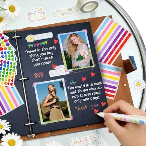Leather Scrapbook Album 60 Pages Love Memory Book 8.5 x 11 Inch Travelling Journal Scrap Book Scrapbooking Supplies Kits DIY Paper Memory Photo Album for Anniversary Travel Vacation