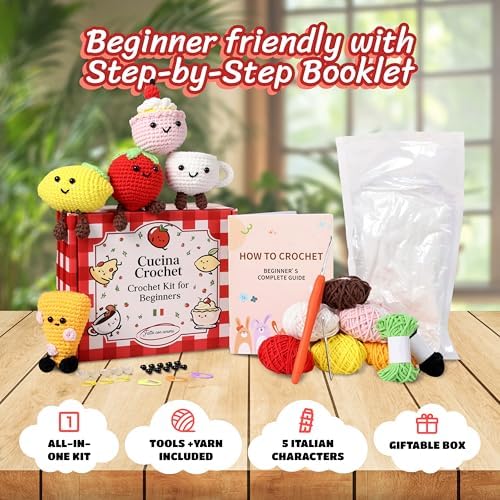 Cucina Crochet Kit for Beginners, 5 Italian Food Amigurumi Projects