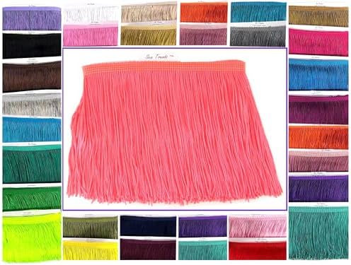 5 Yards of 4" Long Chainette Fringe Thread Yarn Tassel Trim Braid Fringe for Crafts Sewing and Decor-Highlighter NEON Coral Orange