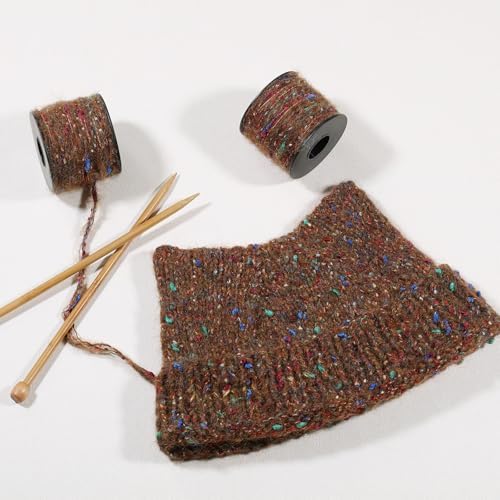 Artisanal Yarn Collection Multifiber Fancy Yarn for Knitting Crocheting Crafts DIY, Set of 3 Rolls(096 Warm Brown Weave of Color)