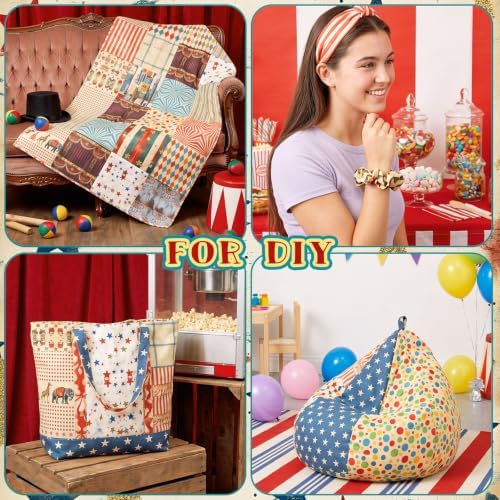 HunnmingRe 20 Pcs 10''x10'' Vintage Carnival Quilting Fabric Square Precuts Quilted Fabric Bundle Circus Clowns Printed Sewing Material for Halloween Xmas Patchwork Scrapbook Junk Journal DIY Craft