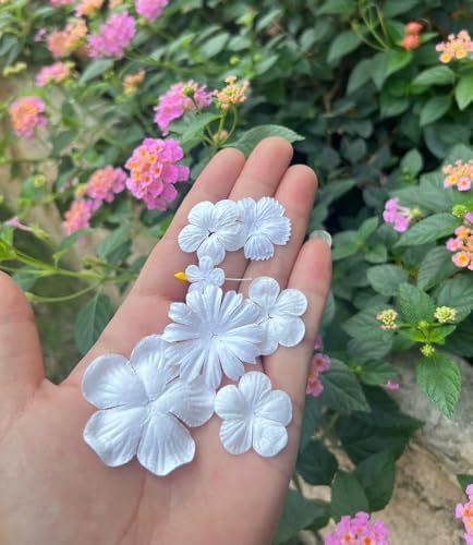 100 Pcs Handmade Mixed Flowers Mulberry Paper Flowers 18 mm - 1.5 Inch Scrapbooking Wedding DIY Craft Supplies Card. (Mixed Flowers White..)