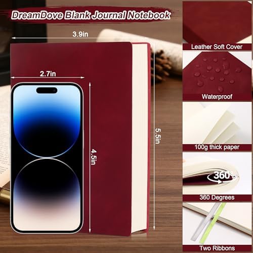 Thick Blank Journal Notebook 400 Pages , A6 Unlined Plain Sketchbook , 100gsm Thick Paper Hardcover Soft Leather Cover, No Lines Drawing Pad Memo Diary Writing Art Notepad ，3.9 × 5.5 Upgrade Page (wine red)