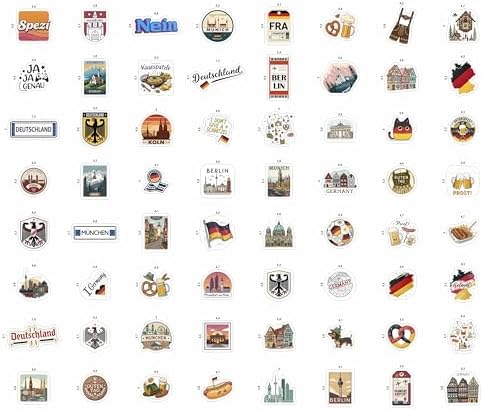 100Pcs Germany Stickers Small for Luggage, Water Bottle - Germany Party Supplies- German Stickers - Gift for Women & Men