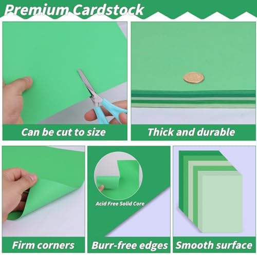100 Sheets 8.5" x 11" Green Colored Cardstock, 5 Colors
