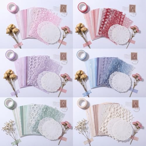 BESARME 140 Pcs Textured Scrapbook Paper & Lace Stickers Set