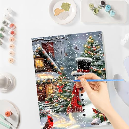 SENQAO Christmas Paint by Numbers for Adults Beginners Framed, Snowman Cardinal Adults' Paint-by-Number Kits, Adult Paint by Number Kits on Canvas, Acrylic Number Painting for Home Decor, 8x12inch