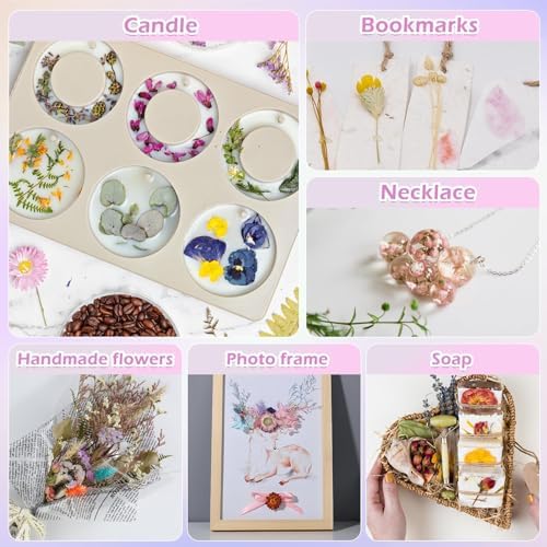 Comkrivy Real Dried Flowers 100% Natural Dried Flowers, Mixed Colors Dried Leaf Flowers for DIY Arts and Crafts Candles Resin Jewelry Nail Pendant Cards Scrapbooking Wedding Home Decoration