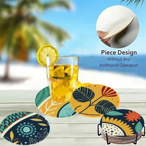Zythron 8 Pack Diamond Art Coasters Kits,Flowers Diamond Painting Coasters