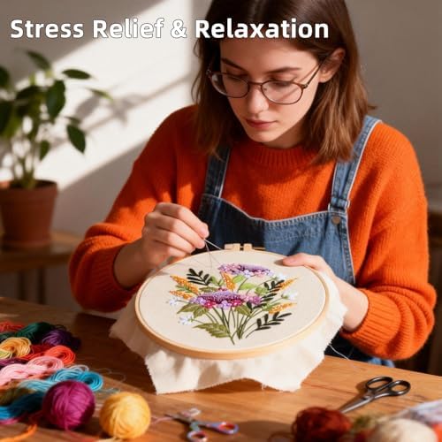 Herdiese Embroidery Kit for Beginners & Adults, 3PCS Floral Patterns.