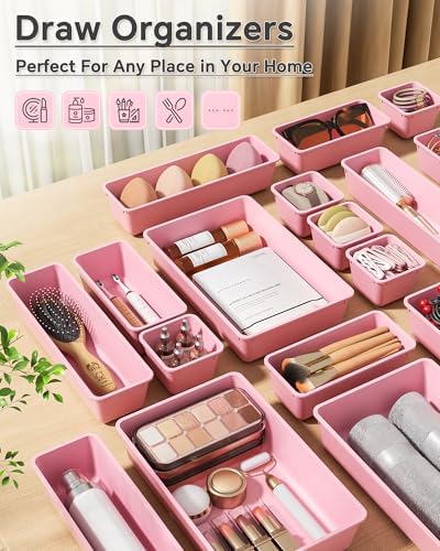 KEMETHY 25 PCS Plastic Drawer Organizers Set, 4 Sizes Vanity Organizer