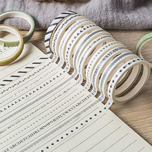 5mm Wide Slim Washi Tapes Set,10 Rolls Minimalist Black White Style Japanese Masking Decorative Tapes for Bullet Journal Planners DIY Decor Crafts Arts Scrapbooking Adhesive