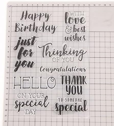 Large Greetings Blessing Words Thank You Happy Birthday Clear Stamps Transparent Silicone Stamp Album Cards Rubber Stamp for Card Making Decoration and DIY Scrapbooking