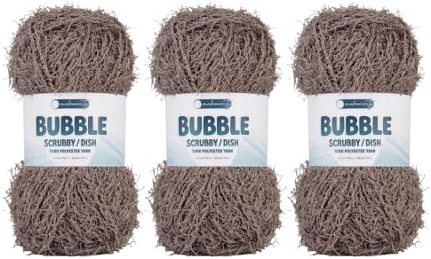 Makromecity Bubble Scrubby Yarn - 100% Premium Polyester Yarn for Crocheting and Knitting - 3.5 Oz (100g), 98 Yds (90m) - Ideal for Dishcloths, Crafting & Bath Washcloths (Mink, 3 Skeins)