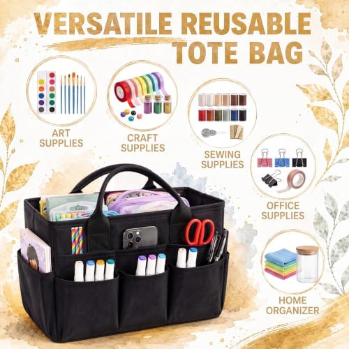 Klyyo Clyro 4 Pack Black Craft Tote Bag Organizer with 14 Pockets