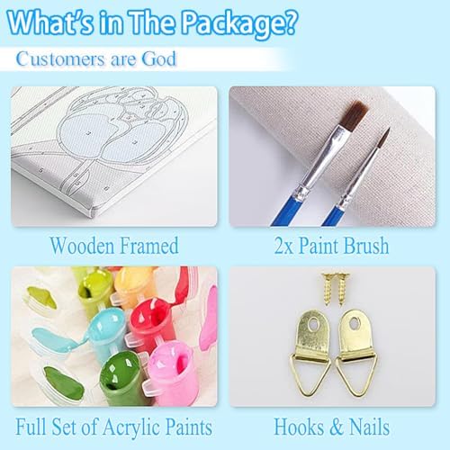 Canrichshop 4 Pack Paint by Number Beginner with Frame,Cute Adult Paint by Number Kits on Canvas, DIY Number Painting for Adults for Decor 8X 8 inch