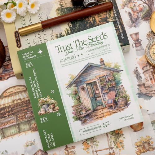 Beautiful Garden Theme Sticker Scrapbooking Supplies for Junk Journal, 50 Sheets Washi Stickers - Vintage Journaling Stickers, Ephemera Sticker Book Pre Cut(TZ-005-005)