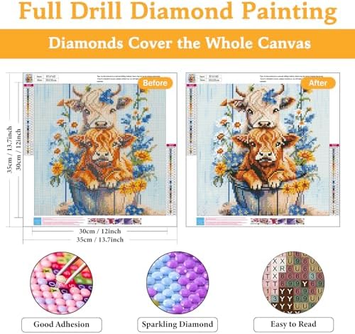 Diamond Art Kits for Adults & Beginners, Highland Cow Diamond Painting Kit