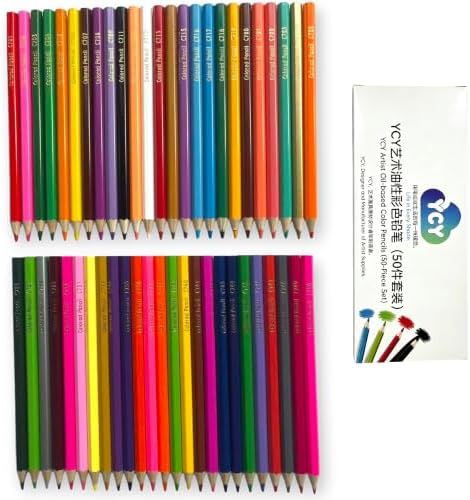 YCY 50-Color Oil-Based Colored Pencils Set Natural Wooden Pencils Art Pencils for Sketching Drawing Coloring Ideal Gift for Teens & Adult Art Lovers Ages 13+, 3.0mm, Standard Box Packaging