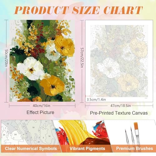 Kalonyth Flowers Paint by Numbers Kit for Adults, 16x20 inch, No Framed