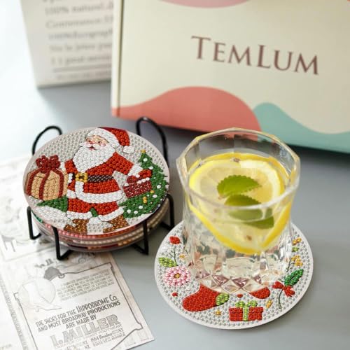 Christmas Cow Diamond Art Coasters Kit, 8 Pieces Diamond Painting Coasters