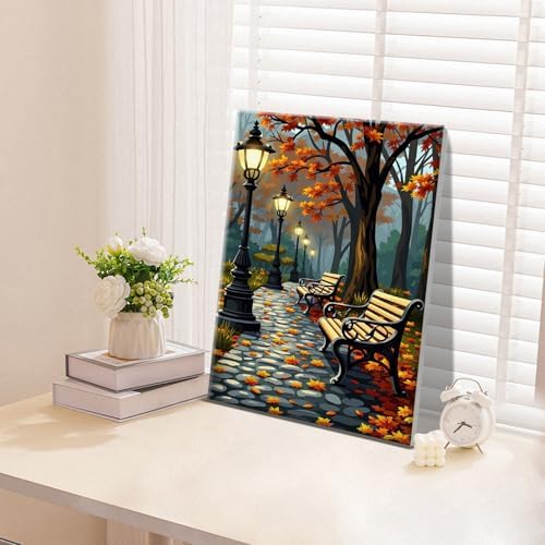 ATDMS Paint by Numbers Kit for Adults with Frame Autumn Landscape Paint by Number with Easel Forest Adult Paint by Number Kits Framed Canvas DIY Acrylic Oil Painting kits for Home Wall Decor 8x12 Inch