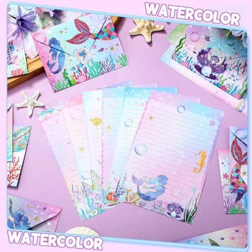 TaoBary 160 Pcs Mermaid Stationery Paper and Envelopes Set, 5.5 x 8.25''