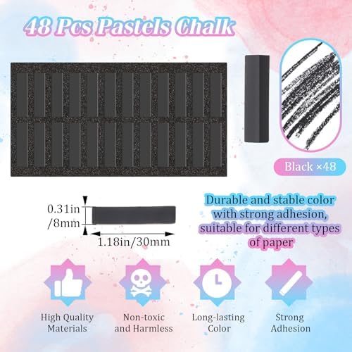 Watersay 48 Pcs Soft Chalk Pastels Set Soft Pastel for Artists Square Sketch Chalk Non-toxic Artist Pastel Sticks for Professional Artists Students and Art Lovers(Black Color,30×8×8mm)