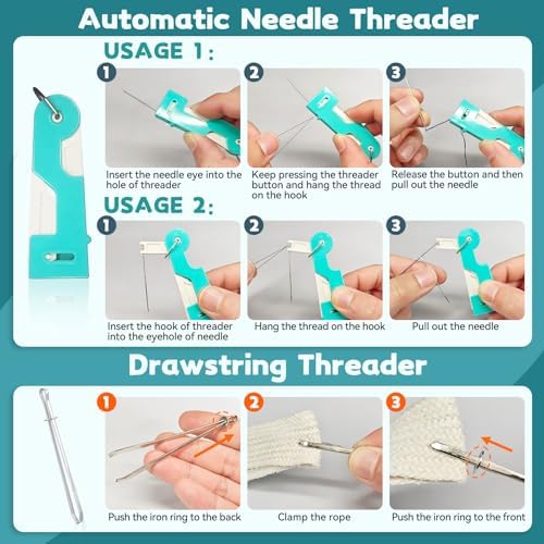 Lechchy 33 Pcs Sewing Tool Kit - with Automatic Needle Threader/Fish Mouth Easy Threader/Gourd and Thumb Shaped Simple Threader/Seam Rippers/Thread Snips/Drawstring Threaders/Awl/Thimbles/Needles