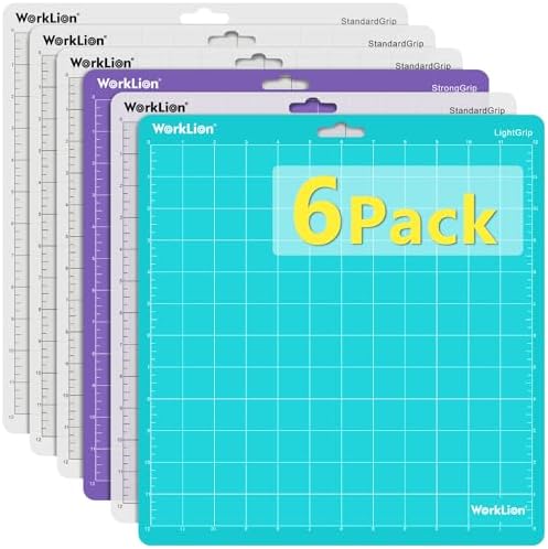 Cutting mat 12x12 Compatible With Silhouette Cameo 4/5/3/2/1(6 mats-4 Standard Adhesive,1Light Adhesive, 1Strong Adhesive) Adhesive Cutting Mat for Crafts, Quilting, Sewing, Scrapbooking and All Arts