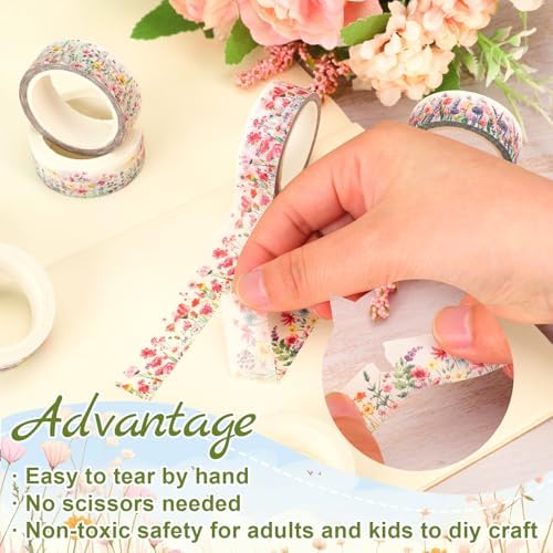 Whaline 12 Rolls Wildflower Washi Tape Floral Masking Tape Set Colorful Flower Decorative Wrapping Paper Tapes Boxed for Spring Scrapbook Journal DIY Crafts