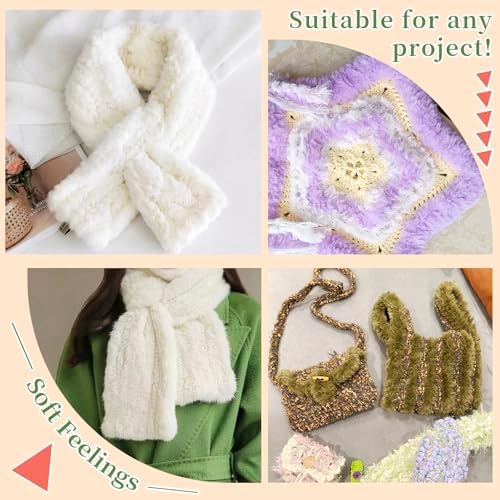 CAMAL Soft Faux Fur Yarn for Crocheting Blanket, 65 Yards Chunky Eyelash Yarn for Knitting Hats, 100 Grams Fuzzy Velvet Crochet Thread for Dolls, Earmuffs, Bags (Purple)