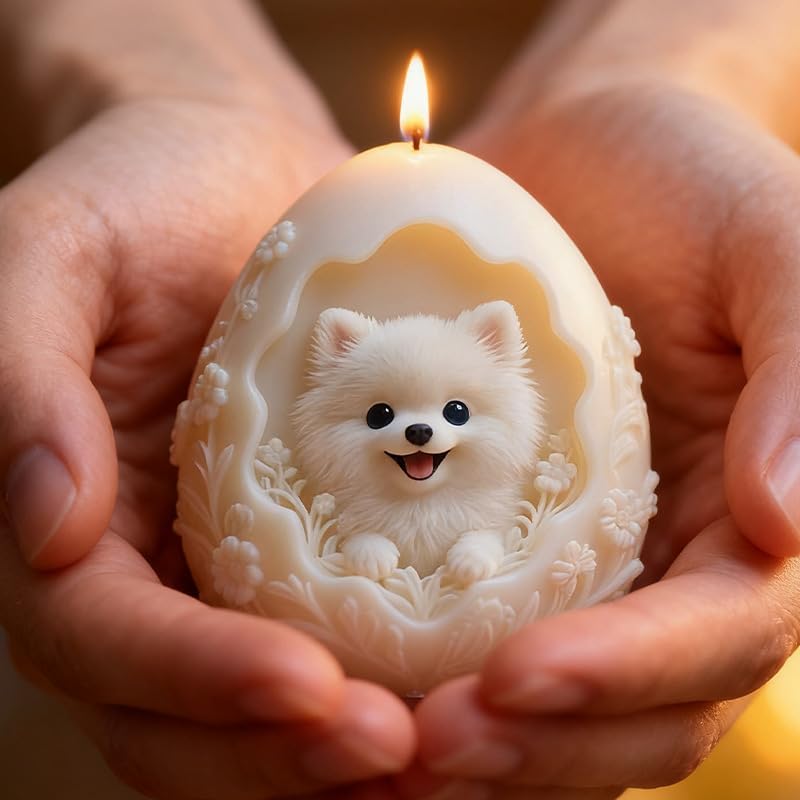 Konrisa Egg Shape Candle Molds, Cute Pomeranian Dog Resin Casting Molds DIY Craft Ornament, Handmade Aromatherapy Candle Making Molds for Resin