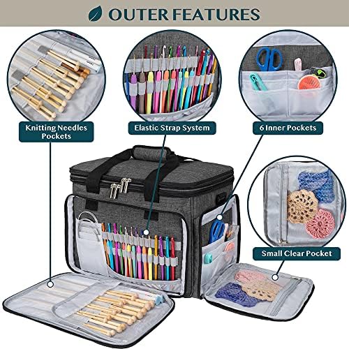 PAVILIA Knitting Yarn Storage Bag Crochet Organizer for Knitter, Dark Grey