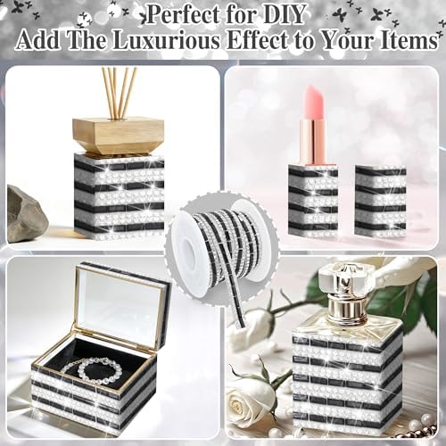 Black Shiny Rhinestone Roll Sticker 1 CM Wide Glass Diamond Tape