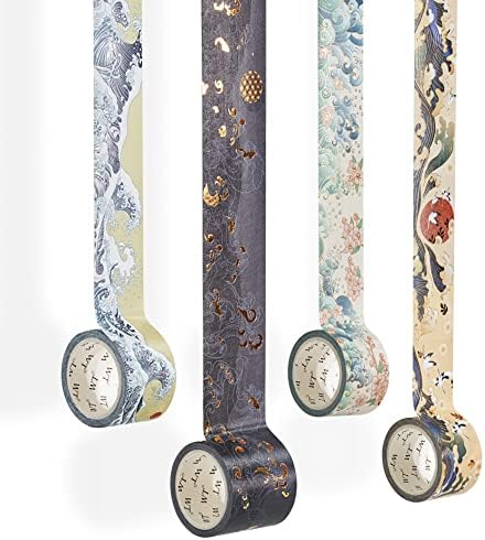 WT Waves of Rebun Washi Tape Set, 4 Rolls, Gold Foil, Decorative Masking Tape, Bujo Planner Supplies, DIY Crafts Tape, Adhesive Wrapping Tape, Paper Tape, Journaling Gifts