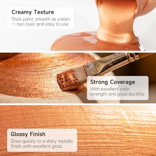 Shuttle Art Metallic Copper Acrylic Paint, 8.45 oz (250 ml) Copper Leaf Paint With Brush, Non Toxic, Non Fading Copper Paint for Crafts, Metal, Wood, Clay, Ceramic, Canvas, Furniture