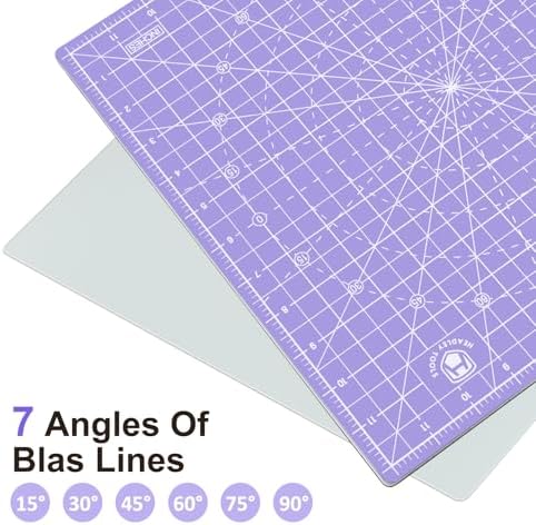 Headley Tools 12"x12" Rotating Cutting Mat, Self Healing Mat with 360-Degree Rotation & Anti-Slip Base, Sewing Board Cutting Mat Perfect for Fabric Quilting Leather Hobby Project, Purple