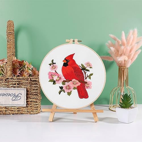 Louise Maelys Cardinal Embroidery Kits for Beginners with Flower Pattern
