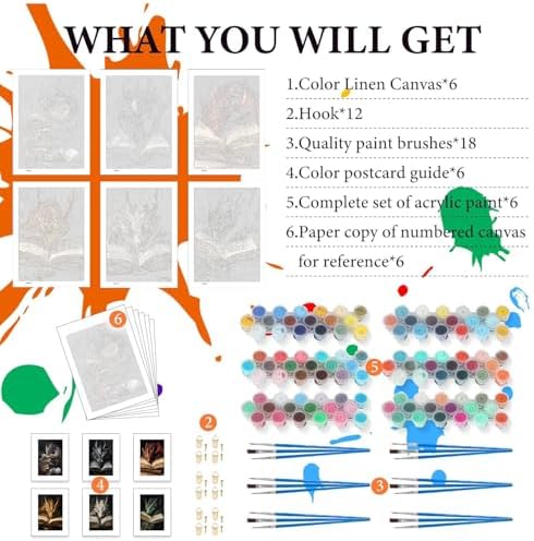 GOUOYANA 6P Dragon and Book Paint By Numbers Kit for Adults Acrylic Canvas | Adult Paint by Number Kits Acrylict Canvas for Painting DIY Dragon And Book Paint by Numbers for Home Wall Art Gift 12X16in