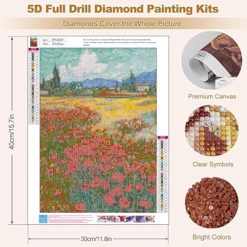 YOLENIX Field with Poppies Diamond Art Kits for Adult Diamond Painting Kit