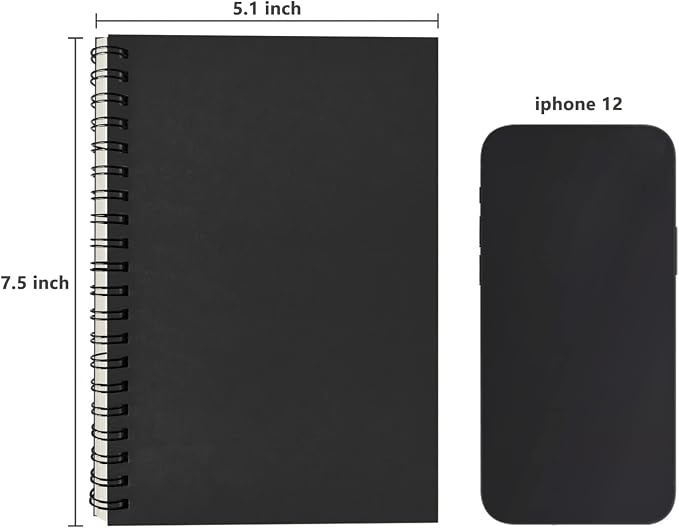 DSTELIN Blank Spiral Notebook, 3-Pack, Soft Cover, Sketch book, 100 Pages / 50 Sheets, 7.5 inch x 5.1 inch, 100GSM, (Black)